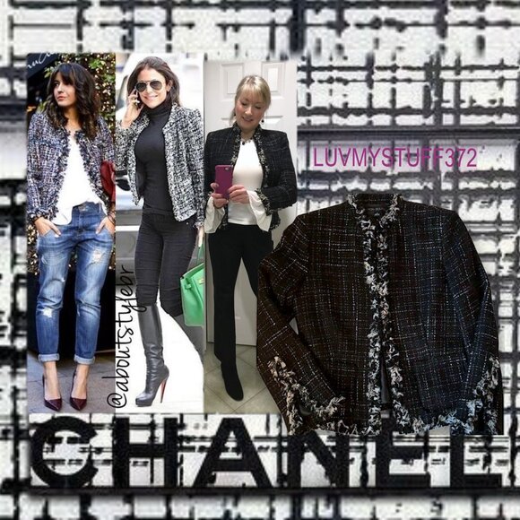 Pretty Vintage Nipon Boutique Jacket in Black/White Plaid with Silk Fringe Trim - Picture 3 of 12